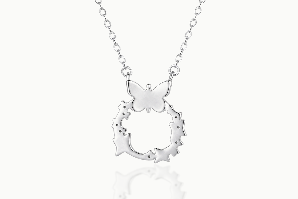 Back view of the Butterfly Brilliance sterling silver butterfly pendant and chain