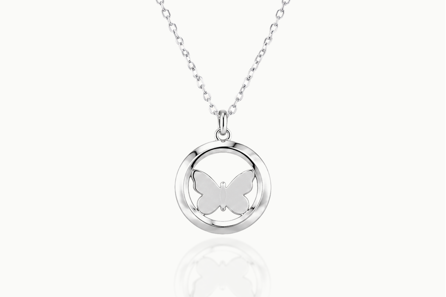 Back view of the Luminous Wing sterling silver butterfly pendant and chain