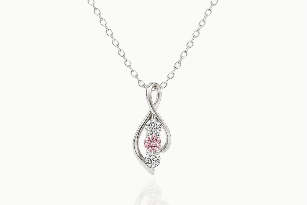 Front view of the Three-Drop 925 sterling silver necklace with green and white stones