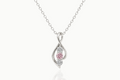 Front view of the Three-Drop 925 sterling silver necklace with green and white stones