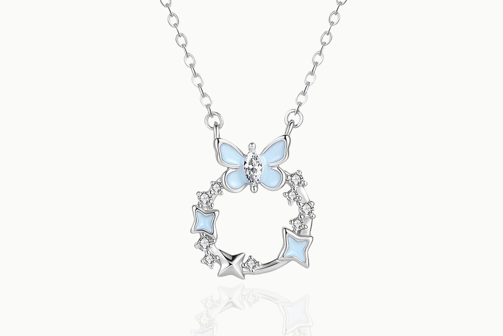 Front view of the Butterfly Brilliance 925 sterling silver butterfly necklace