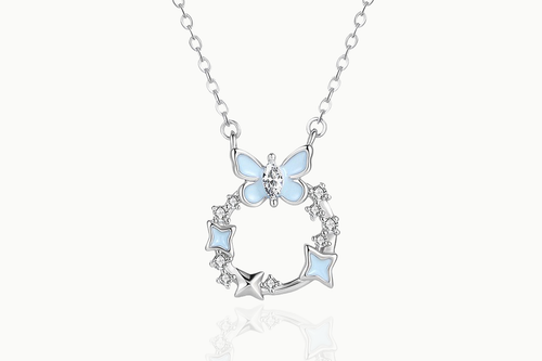Front view of the Butterfly Brilliance 925 sterling silver butterfly necklace