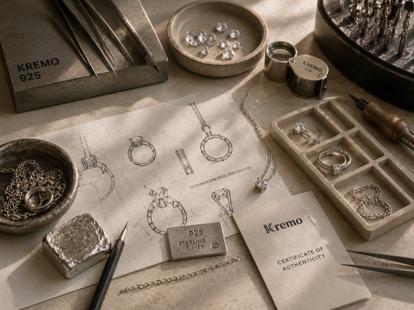 KREMO necklace shown in a refined jewelry composition
