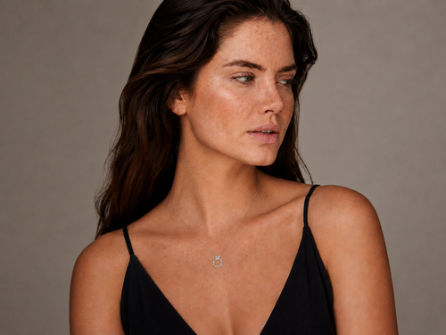 Model wearing the Butterfly Brilliance 925 sterling silver butterfly necklace
