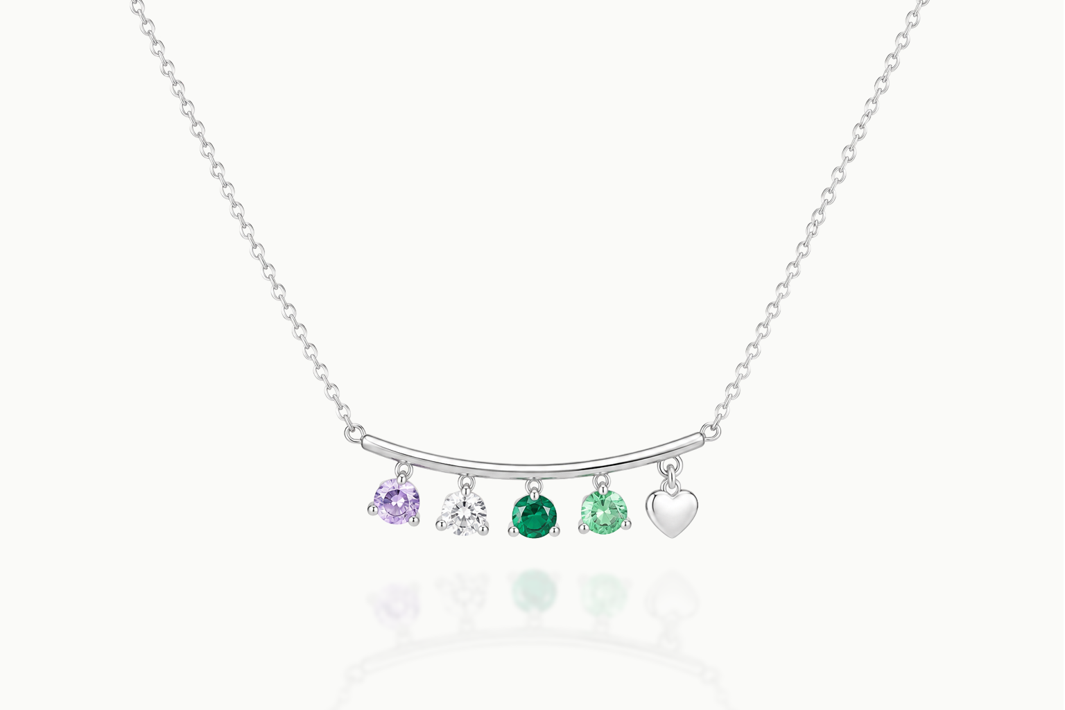 Front view of the Lucky Gems 925 sterling silver necklace with multicolor stones