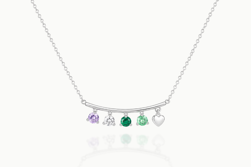 Front view of the Lucky Gems 925 sterling silver necklace with multicolor stones